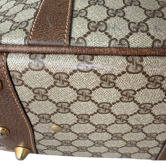 Gucci Beige Brown Gg Supreme Canvas and Leather Vintage Suitcase Weekend Bag - Picture 8 of 13